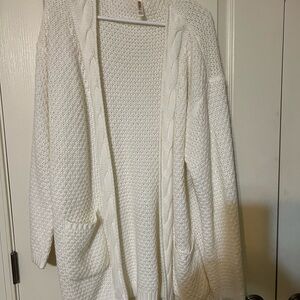 Open-Front Cream Cable Knit Women's Cardigan with Pockets